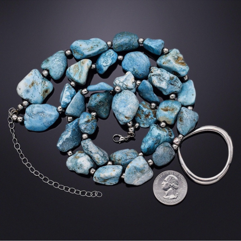 Vintage Silver Plated Natural Turquoise Beaded Double-Strand Necklace 186.3grams